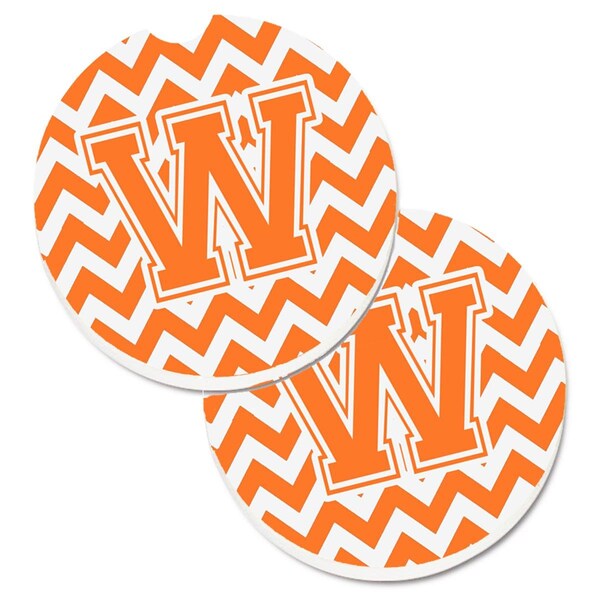 Carolines Treasures Letter W Chevron Orange and White Set of 2 Cup Holder Car Coaster CJ1046-WCARC - main